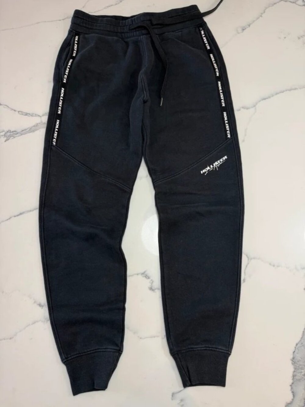 Hollister Black Logo Tape Jogger Sweatpants Mens XS